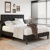 VECELO Full Size Bed Frame with Diamond Tufted Headboard, Upholstered Platform Bedframe with Wood Slat Support, No Box Spring Needed, Velvet & Black VECELO