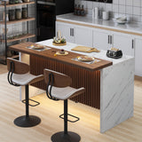 Gyfimoie 63" Large Imitation Marble Bar Table,Island Table with LED Lights,Mordern Marble Stripes Dining Table with Grille Design for Home Kitchen, Living Room, Balcony, Basement(White) Gyfimoie