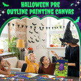 Blosssound 10 Set Halloween Pre Printed Canvas Pre Drawn Canvas Painting with Easel Kits 5" x 7" Outline Painting Panels for Beginners, DIY Craft Project, Party Favor, Home Decors Blosssound