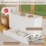 Keloyid Solid Wood Murphy Bed Cabinet：Queen Size Murphy Bed with USB Charging Station and Large Storage Drawer for Home，Optimize Sleeping Space（Mattress Not Included） Ivory White-11 Keloyid
