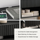 MoomJiee Floating Nightstands Set of 2 with Drawer and Open Shelf, Small Wall Mounted Bedside End Table, Modern Fluted Night Stand for Bedroom, Living Room, Black MoomJiee