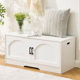 Shoe Bench, Entryway Storage Bench with 2 Doors, Shoe Rack Adjustable Shelves, Shoe Cabinet with Storage, 31.5" W x 13.8" D x 18.1" H for Entryway, Living Room, Hallway, Mudroom, Bedroom, White oakvivo