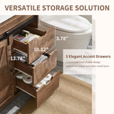 30" Farmhouse Bathroom Vanity with Sink, Bathroom Vanity w/Sliding Barn Door, Modern Bathroom Cabinet w/3 Drawers & Adjustable Shelves, Floor Standing Bathroom Vanity w/Metal Handle, Light Brown Aitjunz