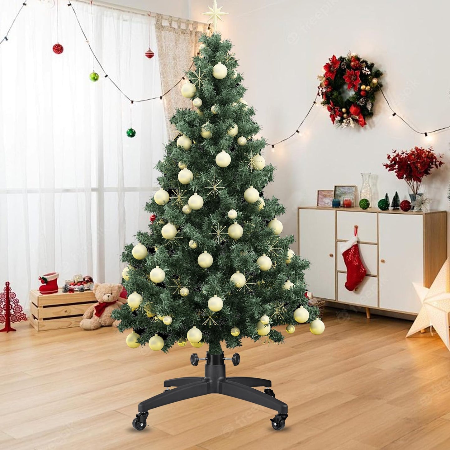 Universal Fake Christmas Tree Stand with Wheels for Artificial Trees,Artificial Tree Stand Base Replacement,Heavy Duty Rolling Christmas Tree Stand Holder Base,Faux Xmas Tree Stand-Up to 7.5 Ft