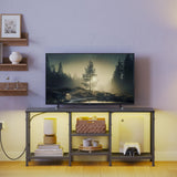 JARHETUN TV Stand with LED Lights for 55 Inch TV, Entertainment Center with 3-Tier Open Shelves, TV Console Table for Living Room, Bedroom, Black JARHETUN