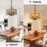 ZSDHXi Rattan Pendant Light Fixtures, 4-Light Boho Chandelier with Woven Drum Shade, Farmhouse Dining Room Ceiling Hanging Lamp, Small Wicker Coastal Pendant Lighting for Kitchen Island Hallway ZSDHXi