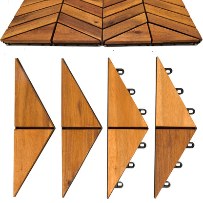 Interlocking Deck Tiles Herringbone 4 Pack Edge Tile - Non-Slip Acacia Wood Outdoor Tiles for Patio - Decking, Porch and Balcony Flooring Tiles - Easy to Install Wooden Deck Tile Pavers (Edge - WoodArtSupply