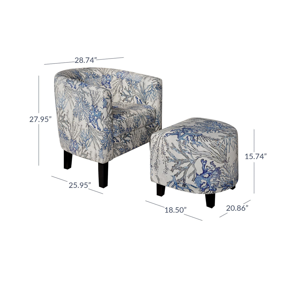 BELLEZE Accent Chair with Ottoman, Curved Back Living Room Chair, Stylish Barrel Club Chair and Footrest Set, Upholstered Round Tub Reading Chair for Bedroom - Lydia (Blue Coral) BELLEZE