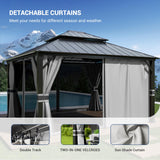 Amopatio 12' X 14' Hardtop Gazebo Permanent Aluminum Gazebos with Galvanized Steel Double Roof for Patio Lawn and Garden,Included Curtains & Mosquito Netting,Grey Amopatio
