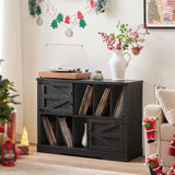 Joaxswe Large Record Player Stand with Vinyl Storage Up to 450 Albums, 39 Inch Farmhouse Wood Black Vinyl Records Storage Cabinet with Barn Doors, Mid-Century Modern Turntable Stand for Living Room Joaxswe