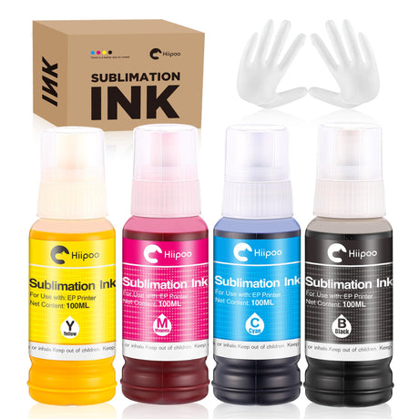 Hiipoo Sublimation Ink 522 Refilled Bottles Work with ET-2720 ET-2760 ET-2800 ET-15000 ET-2803 ET-2850 ET-3760 ET-4800 ET-4760 Inkjet Printer Heat Press Transfer on Mugs T-Shirts Pillows Phone Case Hiipoo