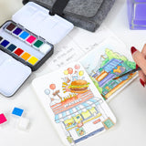 Funto Travel Watercolor Set, 12-Color Paint, 10 Premium Postcards, Brush, Brush Pen, Fineliner, Pencil, Painting Set for Adults, Beginner, and Artists Funto