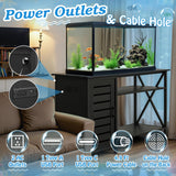 GUNJI 55-75 Gallon Aquarium Stand, Fish Tank Stand with Cabinets and Shelves, Aquarium Tank with Power Outlets, Heavy Duty Metal Turtle Tank 52 inch x 19.68 inch Desktop for 1200LBS Capacity (Black) GUNJI