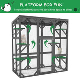YOPTO 59" Wooden Catio Enclosure Outdoor Cat House with Anti-UV& Waterproof, Platforms and Resting Boxes Walk-in Cat Kennel Shelter for Indoor,Dark Grey YOPTO