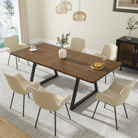 Vabches Extendable Dining Room Table for 4-6, 67" Wood Rectangle Kitchen Table Mid Century Modern Large Dining Table Space Saving for Small Apartment Conference-Walnut Color Vabches