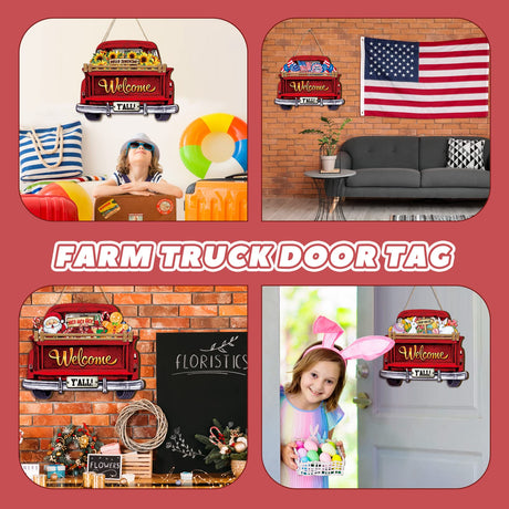 Ferraycle 13pcs Christmas Interchangeable Welcome Sign for Front Door Farmhouse Truck Decor Rustic Hanging Sign with 12 Interchangeable Seasonal Holiday Decor for Christmas Thanksgiving(Fresh Color) Ferraycle