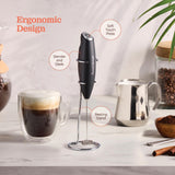 Powerful Handheld Milk Frother, Mini Milk Frother Wand, Battery Operated Stainless Steel Drink Mixer - Milk Frother Stand for Milk Coffee, Lattes, Cappuccino, Frappe, Matcha, Hot Chocolate. Great Gift Peach Street