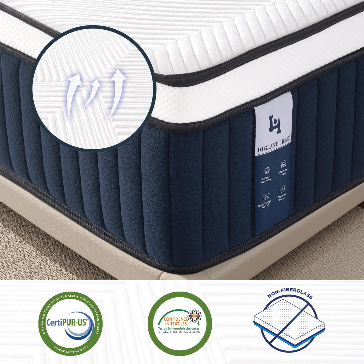 Queen Mattress, DIGLANT 14Inch Euro Top Memory Foam Hybrid Mattress, Medium Plush Feel Pocket Springs Queen Size Mattress for Pressure Relief, Edge Support Mattress in Box, CertiPUR-US, 60"*80" DH DIGLANT HOME