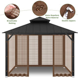 Gazebo Universal Replacement Mosquito Netting, 10' x 12' Outdoor Canopy Net Screen 4-Panel Sidewall Gazebo Curtains, with Zippers, Easy to Install, Fit for Most Gazebo 10x12 Canopy，Patio （Brown） WoodArtSupply
