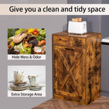 Zvyteay 13 Gallons Tilt Out Trash Can Cabinet, Wooden Trash Cabinet with 2 Drawers, Free Standing Kichen Waste Bin Recycling Cabinet Pet Proof Hidden Trash Cabinet for Kitchen (Brown) Zvyteay