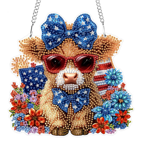 MXJSUA Highland Cow Special Shaped Hanging Diamond Painting Art Kits for Adults, Crystal Rhinestone Acrylic Gem Art Pendant Ornaments Kit for Home Decoration and Gift MXJSUA