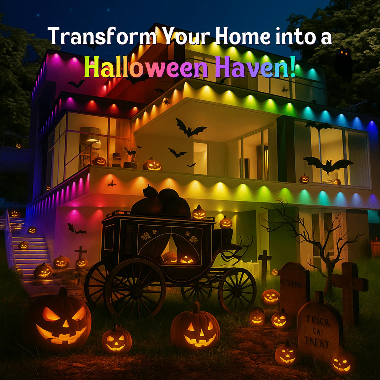 HUTAKUZE Permanent Outdoor Lights, 150ft RGB Outdoor Christmas Lights with 90 LED Light, IP67 Waterproof LED Eaves Light, DIY Scene Modes for Halloween and Holiday Decor, Smart APP & Remote Control HUTAKUZE