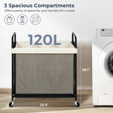 STO STO Laundry Hamper 3 Section, 120L Rolling Laundry Sorter Cart with Removable and Washable Liner Bag, Rolling Clothes Hamper with Metal Handle for Laundry Room and Bedroom STO STO