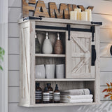 OKD Bathroom Wall Cabinet, Farmhouse Medicine Cabinet with Sliding Barn Door & Adjustable Shelves, Storage Cabinet Wall Mounted for Bathroom, Kitchen, Antique Brush White OKD