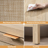 SICOTAS Set of 2 Boho Console Tables with Rattan Drawers and Storage in Reclaimed Light Oak SICOTAS