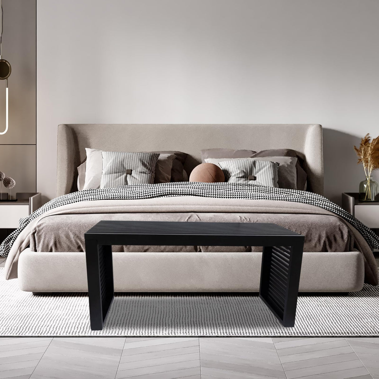 Yikaroeli Bamboo Dining Bench, 35 inch Entryway Bench, Indoor Kitchen Table Bench for Entryway Dining Room Living Room Bedroom End of Bed-Black Yikaroeli