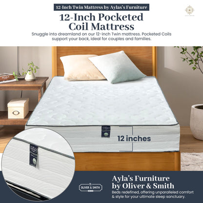 Aylas Furniture Twin Size Mattress - 12 Inch Cool Memory Foam & Spring Hybrid Mattress with Breathable Cover - Tight Top - Rolled in a Box by Oliver & Smith