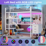 BTHFST Loft Bed Twin Size with L-Shape Desk & RGB LED Lights & Charging Station, Twin Bunk Bed with Fabric Drawers & Shlves, 13.4'' H Safety Guardrail, Noise Free, No Box Spring Needed BTHFST