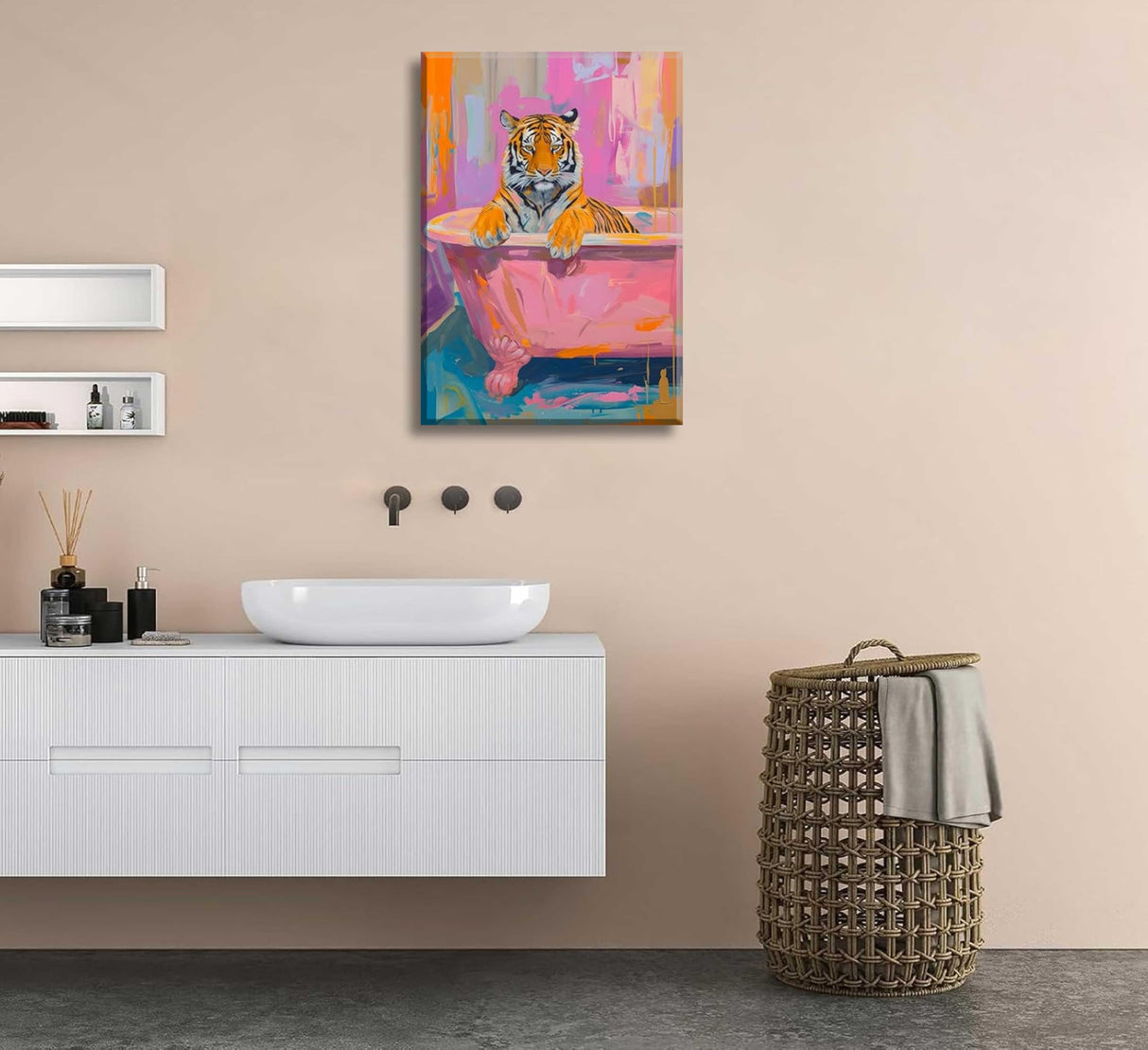 Vibrant Tiger in Bathtub Paint by Number Kit with Frame, 12x16inch Colorful Whimsical Animal DIY Painting for Adults and Kids, Art Craft Supplies Generic