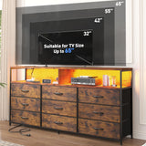 EnHomee 55" W Dresser TV Stand with Power Outlet & LED Lights for 65" TV, Dresser for Bedroom with 9 Fabric Drawers, TV Stand for Bedroom Long Dressers Console Table 55''W*11.8''*35.5'', Rustic Brown EnHomee