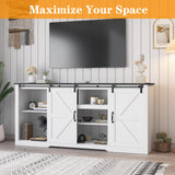 GarveeLife 70 in Farmhouse TV Stand with Power Outlets for Televisions Up to 80 in TVs, Sliding Barn Door & Large Storage Cabinets with Adjustable Shelf, 32 in Tall TV Media Console, White GarveeLife
