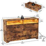LIKIMIO 6 Drawer 59" Dresser with LED and Power Strip, Dressers & Chests of Drawers with Storage Cabinet for Bedroom, Rustic Brown LIKIMIO