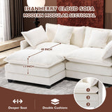 Ihanherry 77" L Shaped Modern Sofa Modular Sectional Cloud Couch with Ottoman, 3-Seat Chenille Deep Seat Sofa with Pillow for Living Room, Bedroom and Apartment, Beige Ihanherry