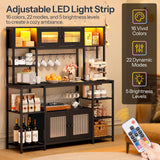 HOOBRO Bakers Rack with Power Outlet and LED Light, 59.1'' Industrial Microwave Stand, Coffee Bar Cabinet with Storage, Goblet Holder & 6-S Hooks, Kitchen Storage Shelf with Cabinet, Black BB17UDHB01 HOOBRO