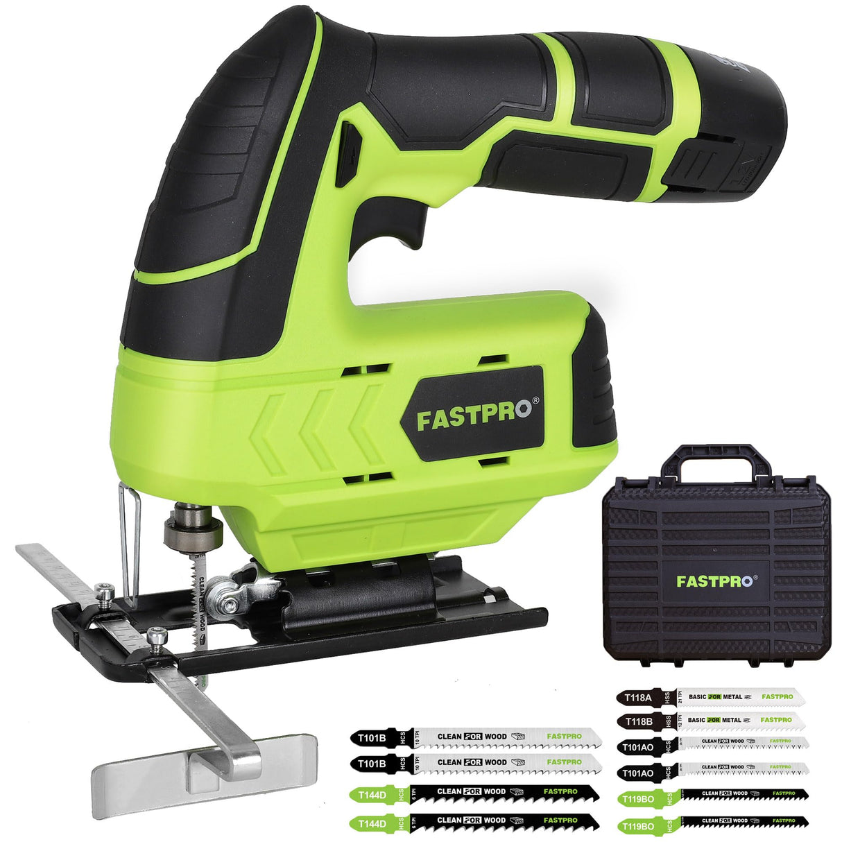 FASTPRO 12V Cordless Jig Saw Kit, Electric Jigsaw with 10pcs Blades & Edge Guide, Included 1.5 Ah Battery, Charger and Storage Case FASTPRO