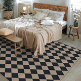 Rugalia Easy Jute Black Checkered 8x10 Area Rug, Washable Modern Outdoor Rug for Patio Non-Slip Diamond Rugs for Living Room, Neutral Farmhouse Floor Carpet for Bedroom Dining Room Classroom Rugalia