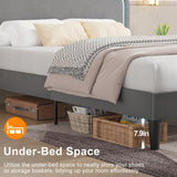 VECELO Upholstered Full Bed Frame with Headboard Adjustable, LED Lights, USB-A & Type-C, Velvet Platform Bed Noise Free, Mattress Foundation with Wooden Slats, No Box Spring Needed, Grey VECELO