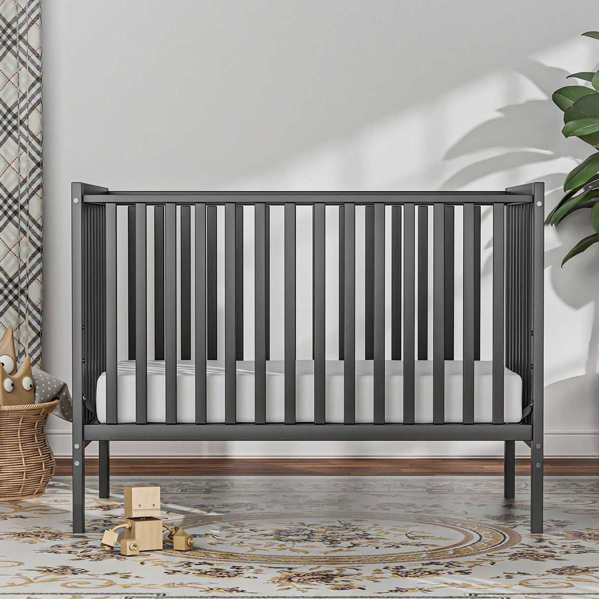 Saylike Baby Crib 5-in-1 Convertible, Wood Full Size Toddler Bed for Small Baby, Made of Sustainable Natural Pinewood Cribs, Non-Toxic Finish, Simplistic Nursery Furniture (Storm Gray) Saylike