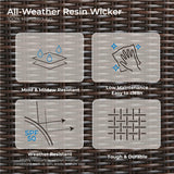 CHITA 5 Pieces Wicker Patio Furniture Set, Outdoor Conversation Set with 2 Pieces Rocking Swivel Chairs, 2 Pieces Ottomans and Side Table, Blue Cushions with Chestnut Wicker CHITA