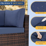 FHFO 7 Piece Outdoor Wicker Patio Furniture Set, Rattan Sectional Sofa Couch, Patio Conversation Set with Cushion & Coffee Table, for Backyard Poolside Porch Garden, Brown-Blue FHFO