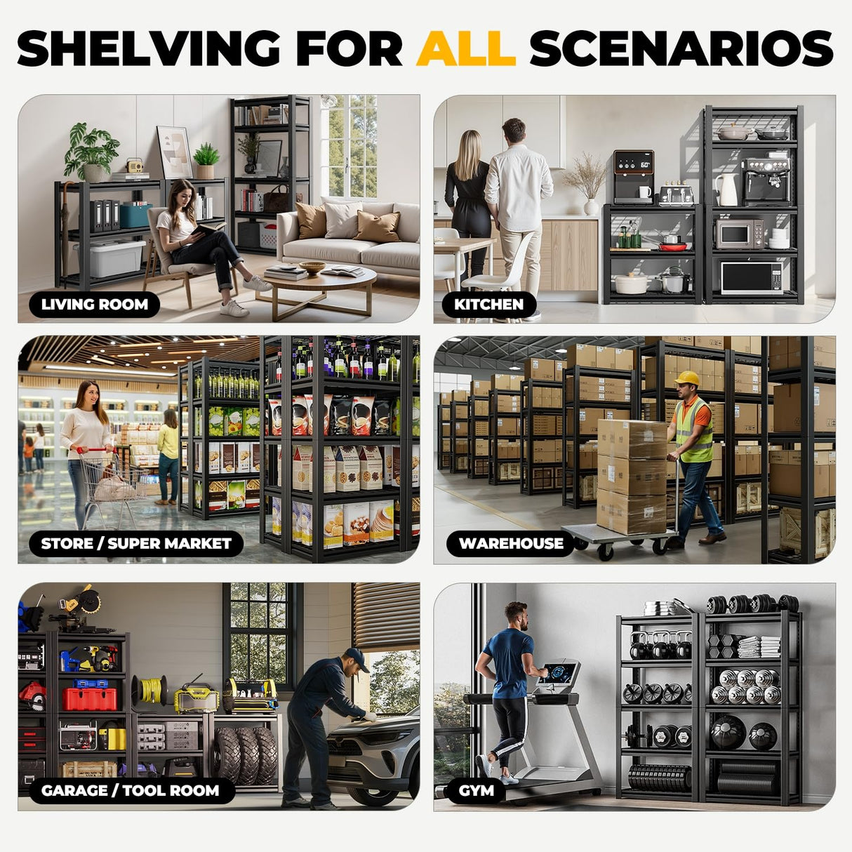 Auto Dynasty 5-Tier Storage Shelves, 72" H Heavy Duty(3000LBS Capacity) Adjustable Garage Shelving, Metal Storage Utility Rack Shelf Unit for Pantry Kitchen Warehouse, 72" H x 35" W x 16" D, Black Auto Dynasty