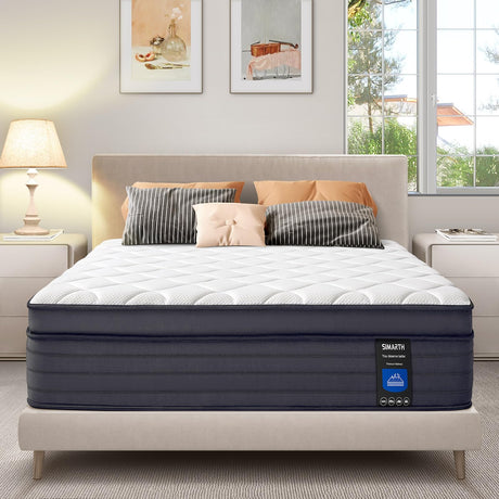 SIMARTH King Size Mattress 14 Inch - Upgrade Strengthen, Memory Foam Hybrid Mattress with Motion Isolation and Pressure Relief, Strong Edge Support, Pocket Spring King Size Mattress in a Box, Medium SIMARTH