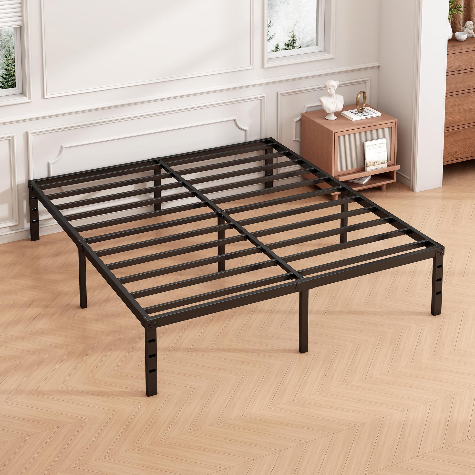 Hafenpo 14 Inch King Bed Frame - Sturdy Metal Platform with Under-Bed Storage and No Box Spring Needed - WoodArtSupply