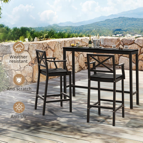 Cozyman Outdoor Bar Table, 55" Black Patio Bar Height Counter Table, Waterproof HDPS Slatted Top, Weather Resistant, Hot Tub, Balcony, Yard, Indoor or Outdoor Use Cozyman