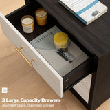 SICOTAS 24" Night Stands Set of 2, Black Nightstand with Charging Station, Large 3 Drawers Nightstand, Tall Mid Century Modern Nightstands Bedroom Bed Side Table for Bedroom Living Room Sofa SICOTAS