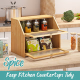 Vriccc Large Bread Box for Kitchen Counter,Bamboo Wood Double Layer Bread Box for Kitchen Counter, Wooden Capacity Bread Storage Bin Vriccc